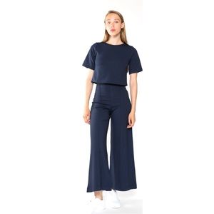RIPLEY RADER Ponte Knit Wide Leg Pants CROPPED in Navy